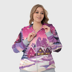 Женский 3D-костюм Новогодние домики и фиолетовый закат, цвет: 3D-меланж — фото 2