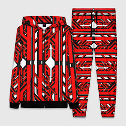 Женский 3D-костюм Чёрно-красные техно полосы на белом фоне, цвет: 3D-черный