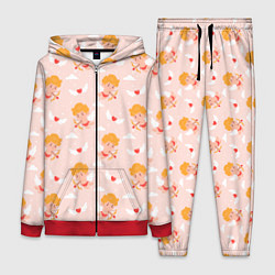 Женский 3D-костюм Паттерн с милыми купидонами и крылатыми сердечками, цвет: 3D-красный