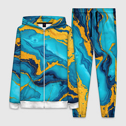 Женский 3D-костюм Синяя абстракция с золотым, цвет: 3D-белый