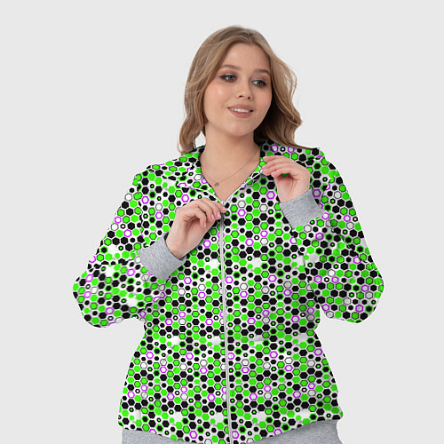Женский костюм Киберпанк шестиугольники зелёные / 3D-Меланж – фото 3