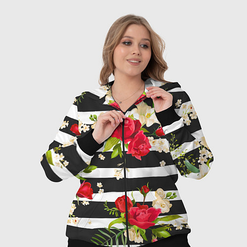 Женский костюм Красные розы на черных полосках / 3D-Черный – фото 3