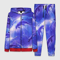 Женский 3D-костюм Дельфины в волшебном море паттерн, цвет: 3D-красный