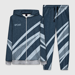 Женский костюм Sport синий текстурный с полосами