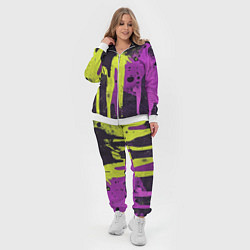Женский 3D-костюм Желтая и фиолетовая краска на черном, цвет: 3D-белый — фото 2