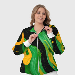 Женский 3D-костюм Зелено-желтая краска на черном, цвет: 3D-белый — фото 2