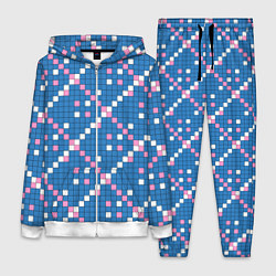 Женский 3D-костюм Синяя розовая с белым плитка, цвет: 3D-белый