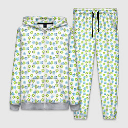 Женский 3D-костюм Мелкие синие цветы ретро на белом фоне, цвет: 3D-меланж