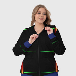 Женский 3D-костюм Color black green orange stripes, цвет: 3D-синий — фото 2