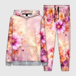 Женский 3D-костюм Нежный розовый цветочный с золотистым свечением, цвет: 3D-меланж