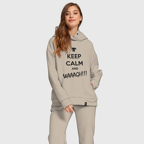 Женский костюм оверсайз Keep Calm & WAAAGH / Миндальный – фото 2