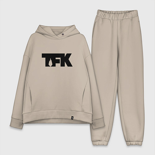 Женский костюм оверсайз TFK: Black Logo / Миндальный – фото 1