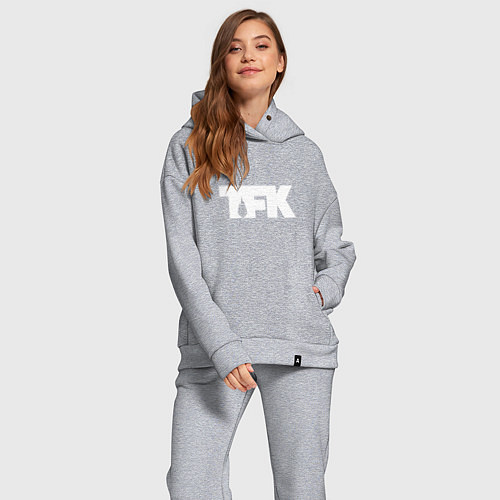 Женский костюм оверсайз TFK: White Logo / Меланж – фото 2
