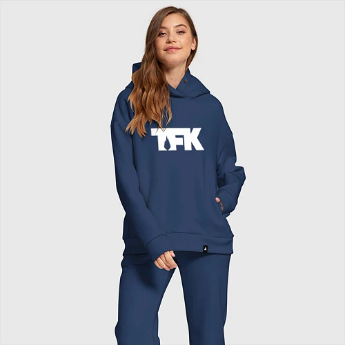 Женский костюм оверсайз TFK: White Logo / Тёмно-синий – фото 2