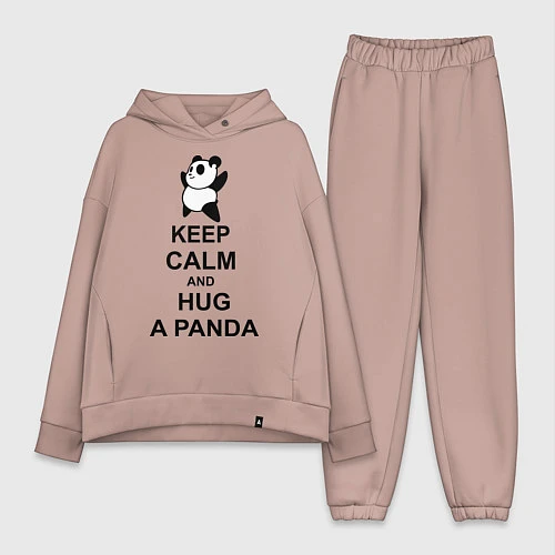 Женский костюм оверсайз Keep Calm & Hug A Panda / Пыльно-розовый – фото 1