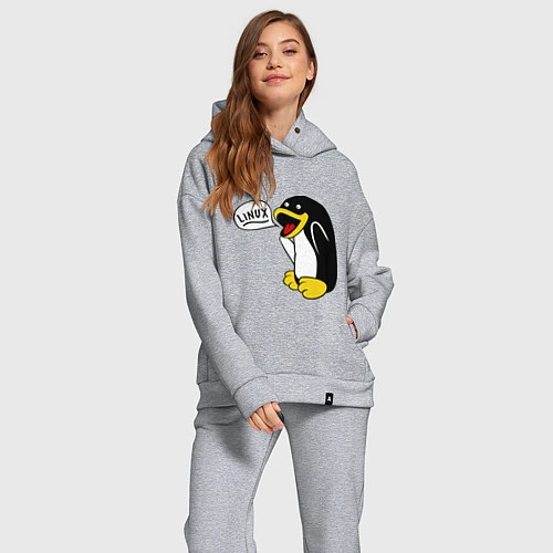 Женский костюм оверсайз Пингвин: Linux / Меланж – фото 2
