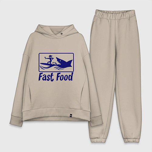 Женский костюм оверсайз Shark fast food / Миндальный – фото 1