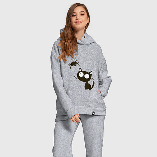 Женский костюм оверсайз Котик и паучек / Меланж – фото 2
