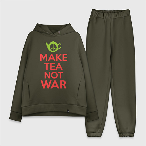 Женский костюм оверсайз Make tea not war / Хаки – фото 1