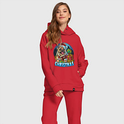 Женский костюм оверсайз Рождественский мопс, цвет: красный — фото 2