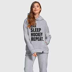 Женский костюм оверсайз EAT SLEEP HOCKEY REPEAT, цвет: меланж — фото 2