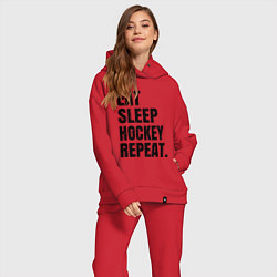 Женский костюм оверсайз EAT SLEEP HOCKEY REPEAT, цвет: красный — фото 2