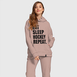 Женский костюм оверсайз EAT SLEEP HOCKEY REPEAT, цвет: пыльно-розовый — фото 2