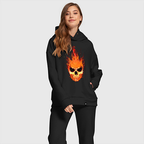 Женский костюм оверсайз Fire flame skull / Черный – фото 2