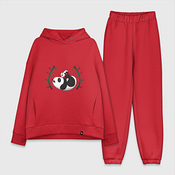 Женский костюм оверсайз Мама панда с малышом, цвет: красный