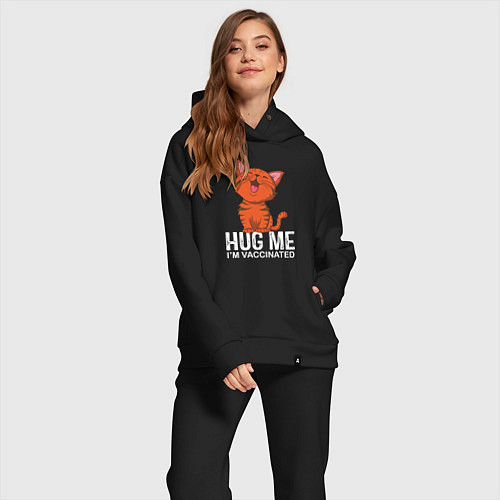 Женский костюм оверсайз Hug Me Im Vaccinated / Черный – фото 2