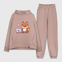 Женский костюм оверсайз Cute fox and laptop, цвет: пыльно-розовый