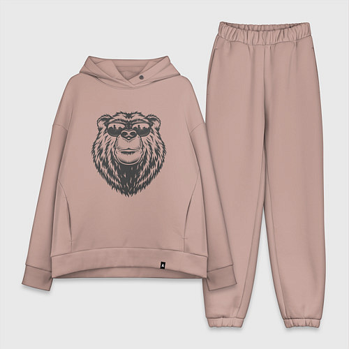 Женский костюм оверсайз Русский медведь в очках / Пыльно-розовый – фото 1