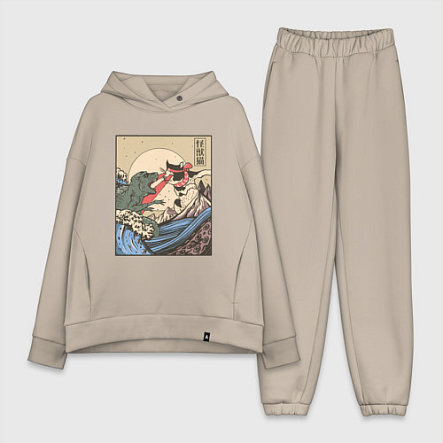 Женский костюм оверсайз Cat Kong versus Godzilla Kaiju / Миндальный – фото 1