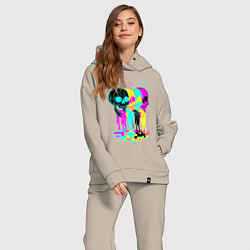 Женский костюм оверсайз 4 ЧЕРЕПА SKULLS NEON, цвет: миндальный — фото 2