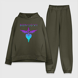 Женский костюм оверсайз BON JOVI NEON LOGO HEART, цвет: хаки