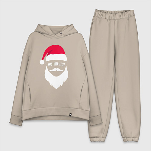Женский костюм оверсайз Санта ХО-ХО-ХО арт / Миндальный – фото 1