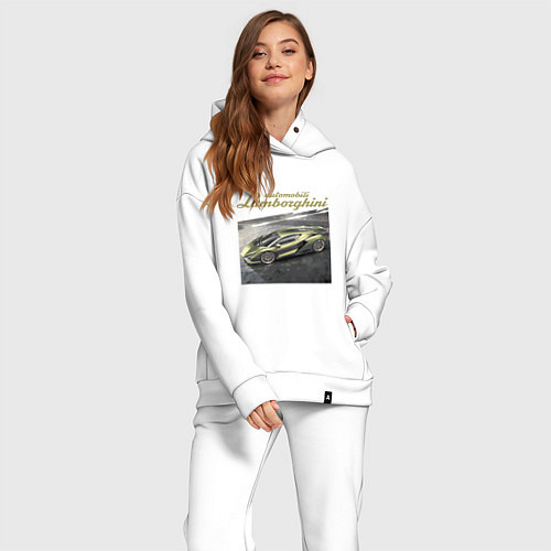 Женский костюм оверсайз Lamborghini Motorsport sketch / Белый – фото 2