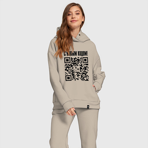 Женский костюм оверсайз С НОВЫМ КОДОМ - QR КОД КЮАР КОД / Миндальный – фото 2