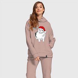 Женский костюм оверсайз НОВОГОДНИЙ КОТ БЕНДЕР МЕМ, цвет: пыльно-розовый — фото 2