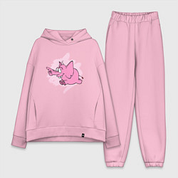 Женский костюм оверсайз Розовый слон, бегущий по своим делам, цвет: светло-розовый