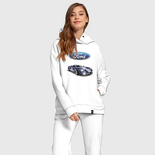 Женский костюм оверсайз Ford Racing team / Белый – фото 2