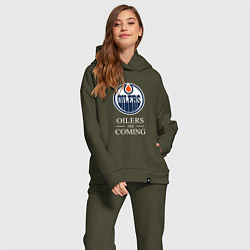 Женский костюм оверсайз Edmonton Oilers are coming Эдмонтон Ойлерз, цвет: хаки — фото 2
