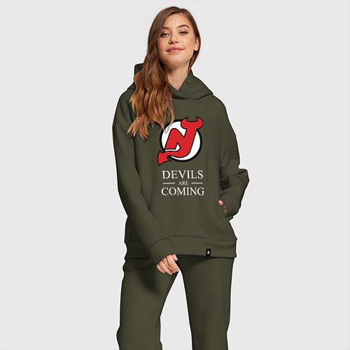 Женский костюм оверсайз New Jersey Devils are coming Нью Джерси Девилз / Хаки – фото 2