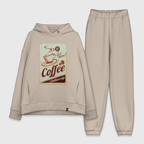 Женский костюм оверсайз Coffee Cup Retro / Миндальный – фото 1