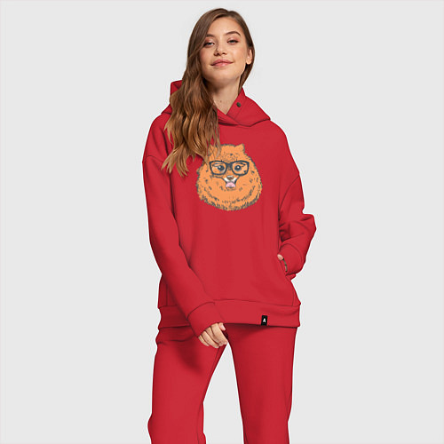 Женский костюм оверсайз Померанский шпиц хипстер / Красный – фото 2