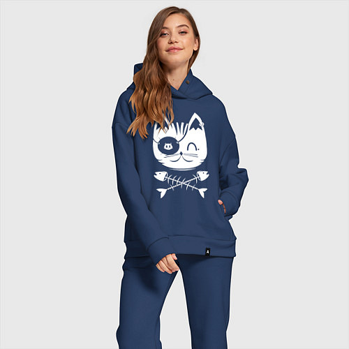 Женский костюм оверсайз Голова кота Skull Hype / Тёмно-синий – фото 2