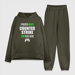 Женский костюм оверсайз I Paused Counter Strike To Be Here с зелеными стре, цвет: хаки
