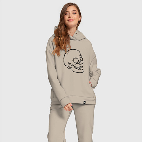Женский костюм оверсайз Череп Лайн Арт Skull Line Art / Миндальный – фото 2