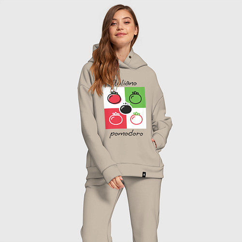 Женский костюм оверсайз Italiano Pomodoro, любовь к Италии, пицце и томата / Миндальный – фото 2