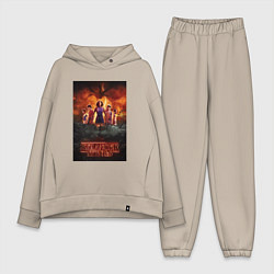 Женский костюм оверсайз Очень странные дела, персонажи, цвет: миндальный